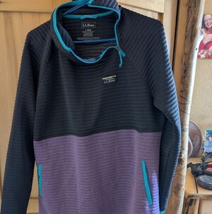 L.L. Bean Gray and Purple Fleece with Teal Accents